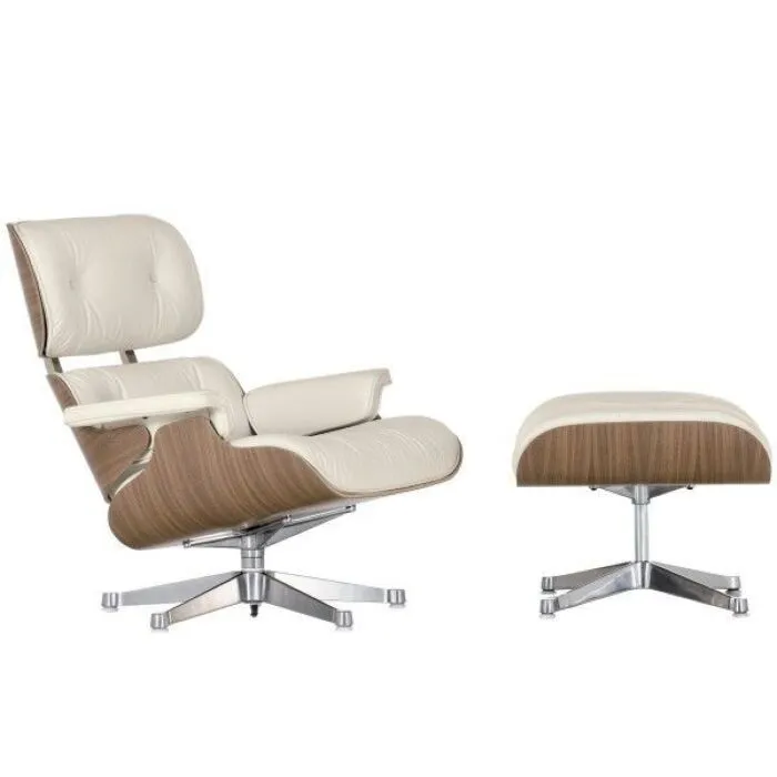Vitra Eames Lounge chair fauteuil + Ottoman walnoot sneeuwwit pigment NW Merkproduct