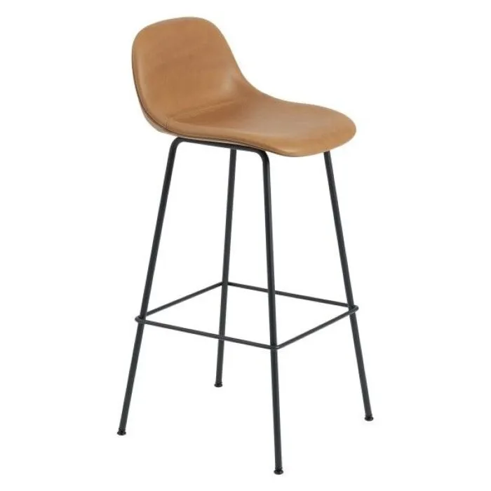 muuto Fiber Backrest Tube gestoffeerde barkruk -Cognac leer-Zithoogte 75 cm Uitverkoop