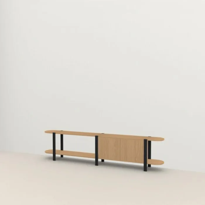 Finale Uitverkoop Studio HENK Oblique Cabinet OB-2L zwart frame-250 cm (3 frames)-Hardwax oil light