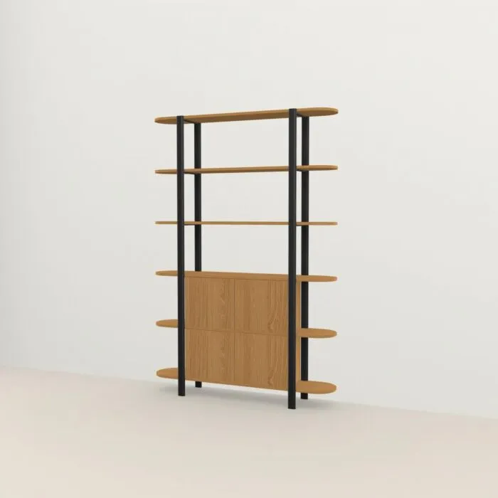 Populair Studio HENK Oblique Cabinet OB-6L zwart frame-155 cm (2 frames)-Hardwax oil natural