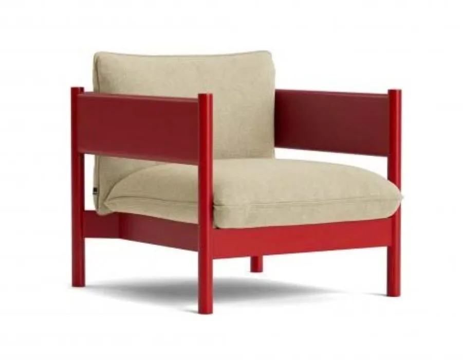 Nu Kopen HAY Arbour Club Armchair-Linen Grid Dark Beige-Wine Red water-based gelakt massief beuken