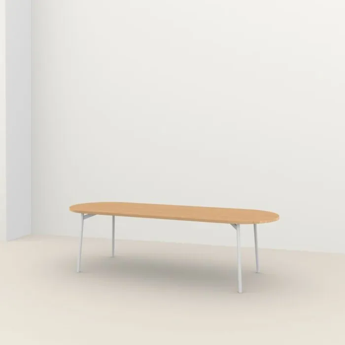Korting Studio HENK Flyta Flat Oval tafel wit frame 3 cm-200x90 cm-Hardwax oil light