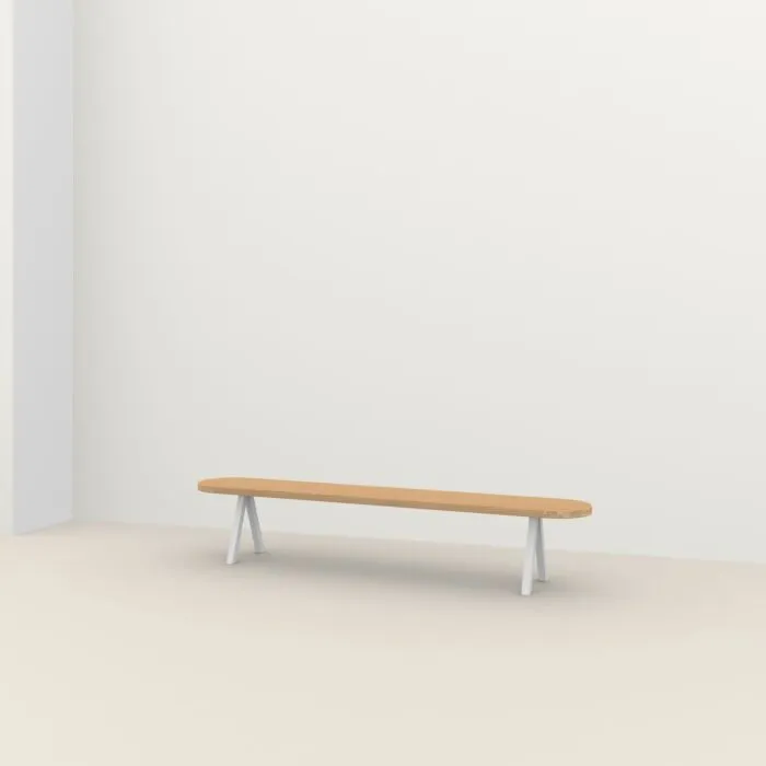 Studio HENK Slim X-type Flat Oval eetbank wit frame-140 cm-Hardwax oil light Gratis Retour
