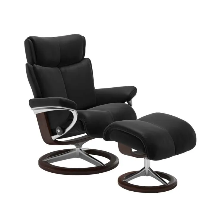 Stressless Magic M Signature chroom relaxfauteuil met hocker-Bruin-Paloma Black Korting