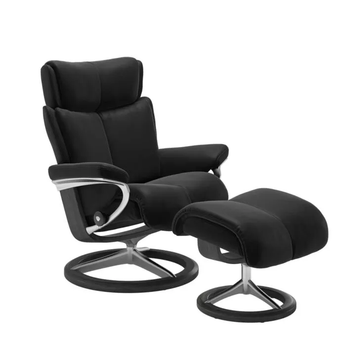 Stressless Magic M Signature chroom relaxfauteuil met hocker-Grijs-Paloma Black Premium