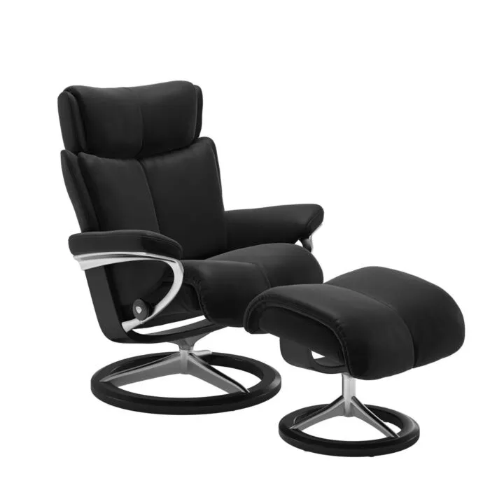 Uitverkoop Stressless Magic M Signature chroom relaxfauteuil met hocker-Zwart-Paloma Black