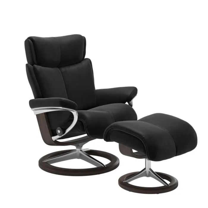 Merkproduct Stressless Magic M Signature chroom relaxfauteuil met hocker-Wenge-Paloma Black