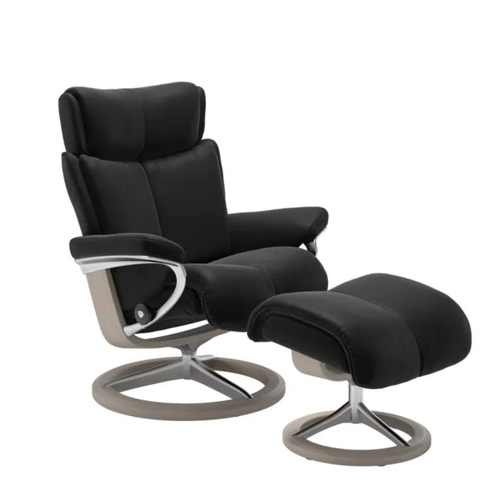 Stressless Magic M Signature chroom relaxfauteuil met hocker-Whitewash-Paloma Black Koopje
