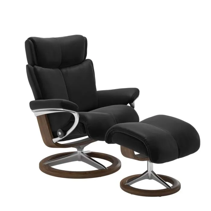 Stressless Magic M Signature chroom relaxfauteuil met hocker-Teak-Paloma Black Koop Vandaag