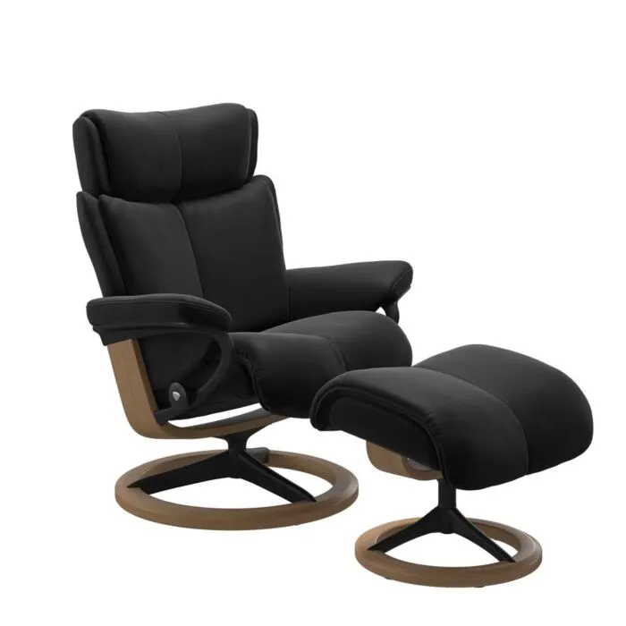Must-Have Stressless Magic M Signature zwart relaxfauteuil met hocker-Eiken-Paloma Black