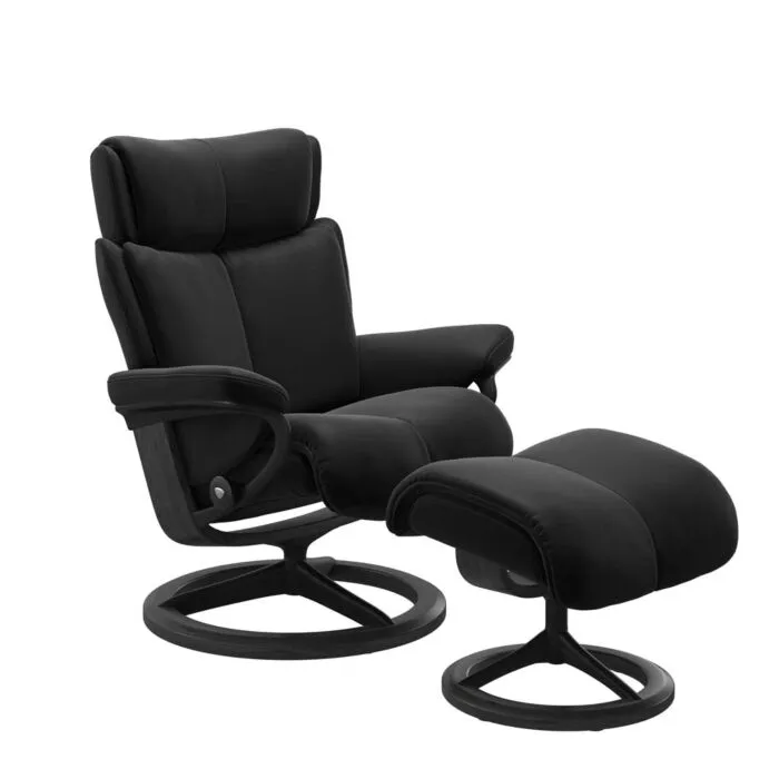 Stressless Magic M Signature zwart relaxfauteuil met hocker-Grijs-Paloma Black Nieuw