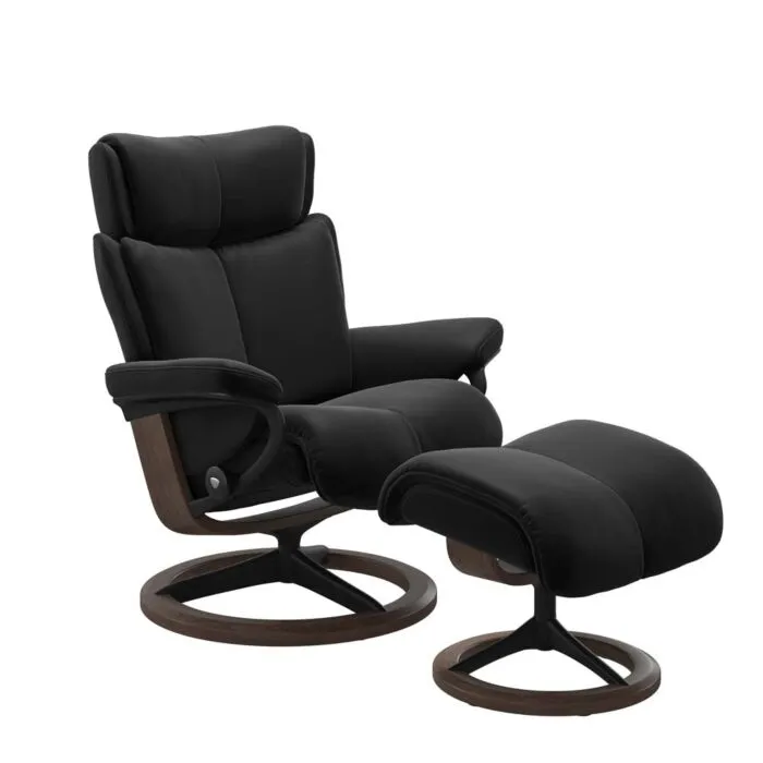 Lage Prijs Stressless Magic M Signature zwart relaxfauteuil met hocker-Walnoot-Paloma Black