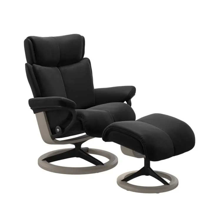 Stressless Magic M Signature zwart relaxfauteuil met hocker-Whitewash-Paloma Black Beperkte Voorraad