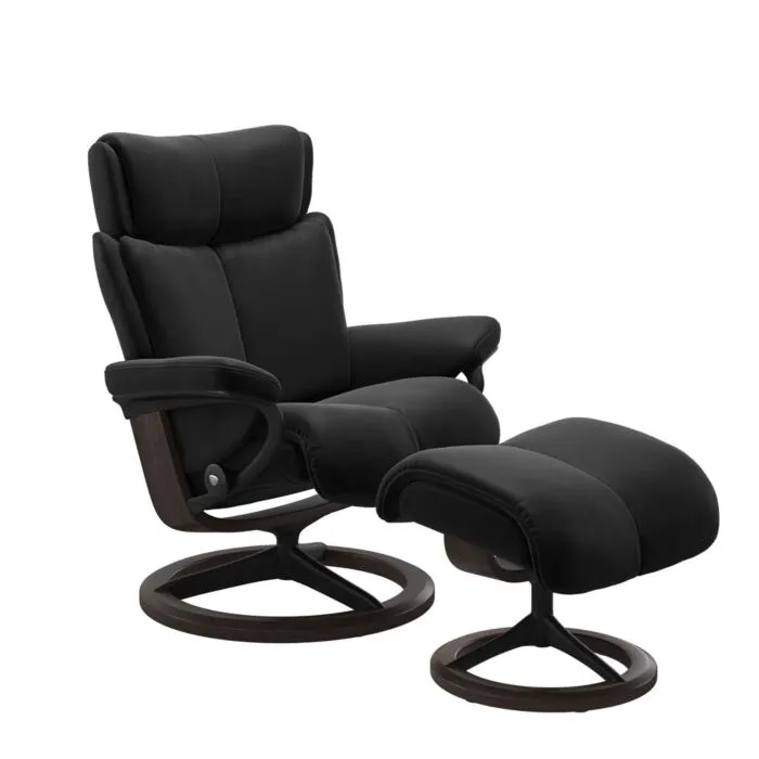 Stressless Magic M Signature zwart relaxfauteuil met hocker-Wenge-Paloma Black Flitsaanbieding