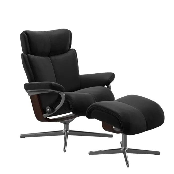 Stressless Magic M Cross chroom relaxfauteuil met hocker-Bruin-Paloma Black Direct Beschikbaar