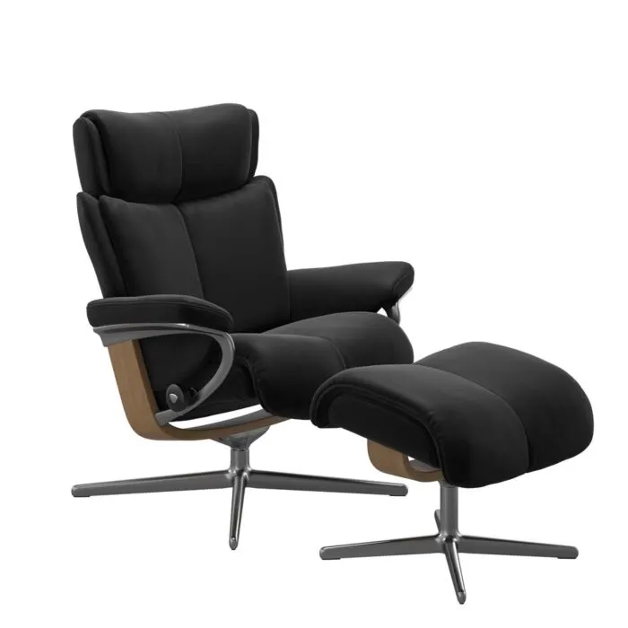 Koop Online Stressless Magic M Cross chroom relaxfauteuil met hocker-Eiken-Paloma Black
