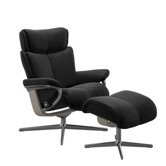 Stressless Magic M Cross chroom relaxfauteuil met hocker-Whitewash-Paloma Black Nieuw