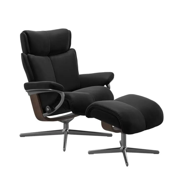 Bestel Nu Stressless Magic M Cross chroom relaxfauteuil met hocker-Walnoot-Paloma Black