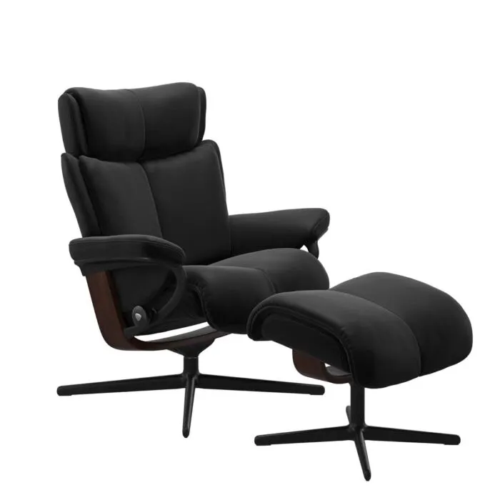 Lage Kosten Stressless Magic M Cross zwart relaxfauteuil met hocker-Paloma Black-Bruin
