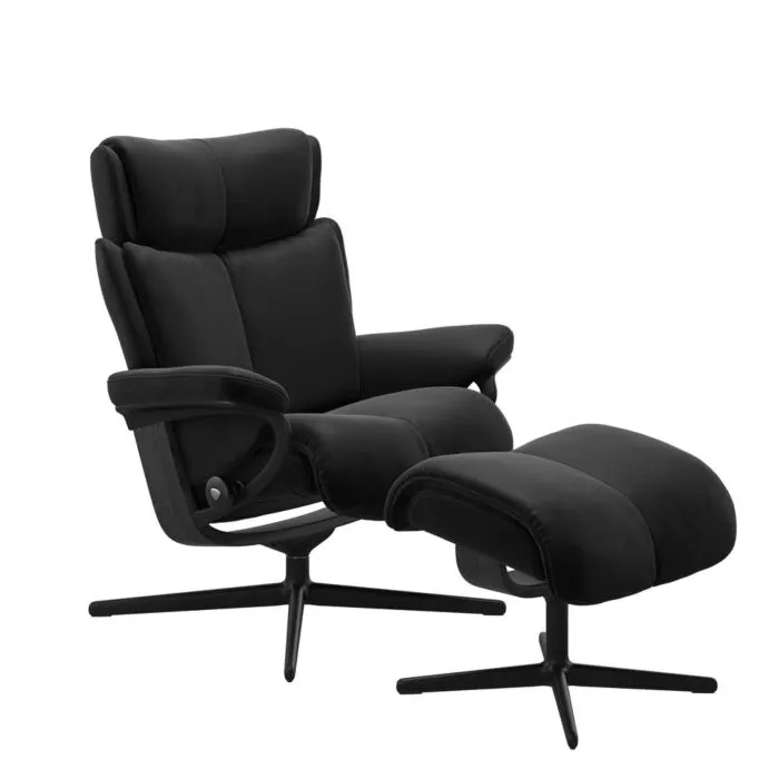 Exclusieve Aanbieding Stressless Magic M Cross zwart relaxfauteuil met hocker-Paloma Black-Grijs