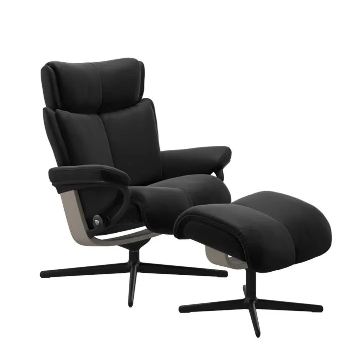 Stressless Magic M Cross zwart relaxfauteuil met hocker-Paloma Black-Whitewash Bestel Nu