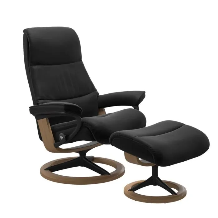 Superprijs Stressless View M Signature zwart relaxfauteuil+hocker-Paloma Black-Eiken