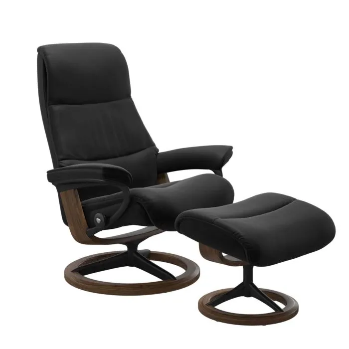Dagaanbieding Stressless View M Signature zwart relaxfauteuil+hocker-Paloma Black-Teak