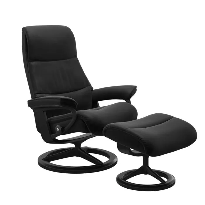 Finale Uitverkoop Stressless View M Signature zwart relaxfauteuil+hocker-Paloma Black-Zwart