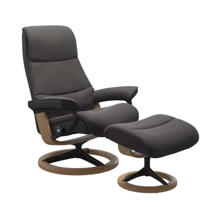 Stressless View M Signature zwart relaxfauteuil+hocker-Paloma Rock-Eiken Op = Op