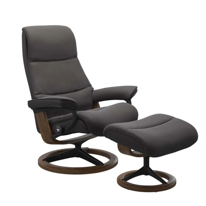 Stressless View M Signature zwart relaxfauteuil+hocker-Paloma Rock-Teak Koopje