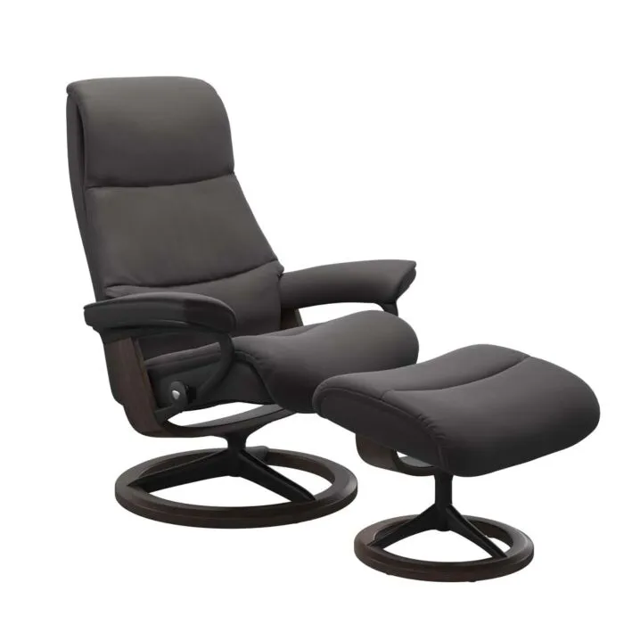 Stressless View M Signature zwart relaxfauteuil+hocker-Paloma Rock-Wenge Laatste Kans
