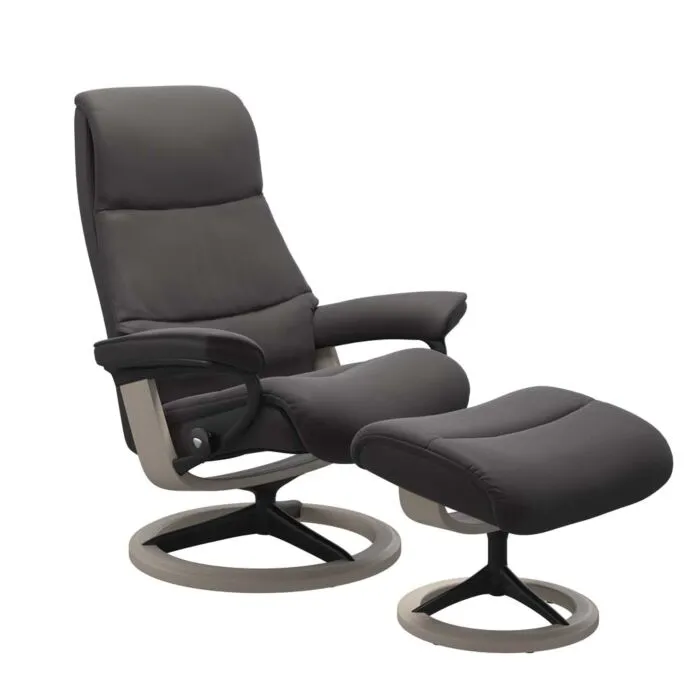 Stressless View M Signature zwart relaxfauteuil+hocker-Paloma Rock-Whitewash Uitverkoop