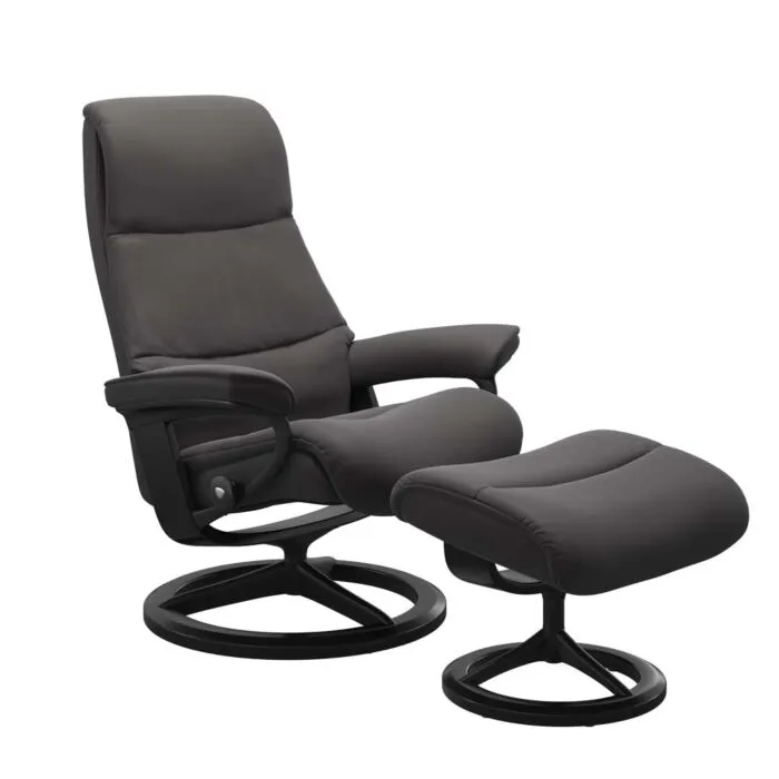 Stressless View M Signature zwart relaxfauteuil+hocker-Paloma Rock-Zwart Exclusieve Aanbieding