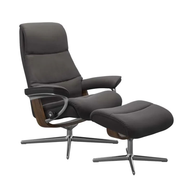 Stressless View M Cross chroom relaxfauteuil+hocker-Bruin-Paloma Rock Direct Beschikbaar