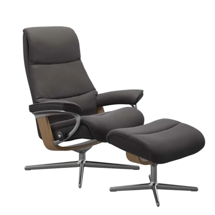 Stressless View M Cross chroom relaxfauteuil+hocker-Eiken-Paloma Rock Must-Have