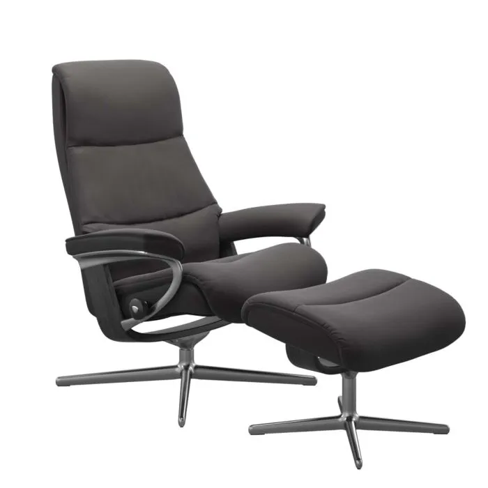 Laatste Versie Stressless View M Cross chroom relaxfauteuil+hocker-Grijs-Paloma Rock