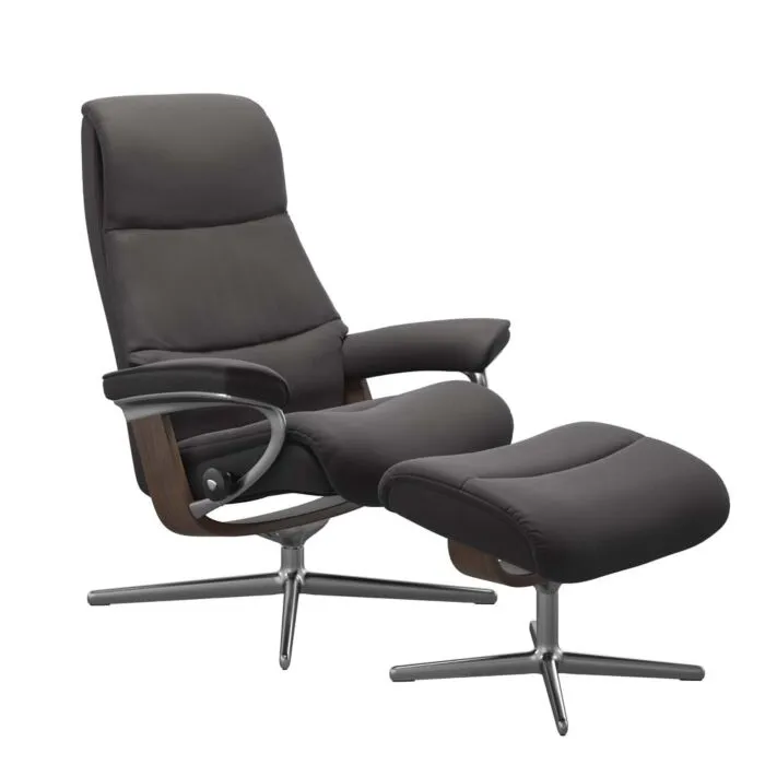 Stressless View M Cross chroom relaxfauteuil+hocker-Walnoot-Paloma Rock Koop Online