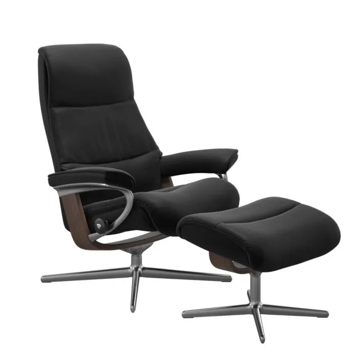 Beperkte Voorraad Stressless View M Cross chroom relaxfauteuil+hocker-Walnoot-Paloma Black