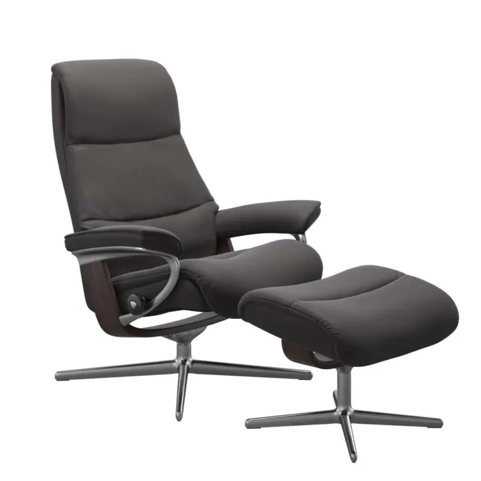 Stressless View M Cross chroom relaxfauteuil+hocker-Wenge-Paloma Rock Koopje