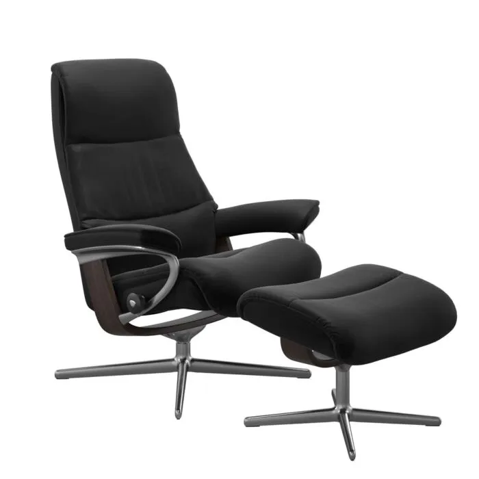 Hoge Kwaliteit Stressless View M Cross chroom relaxfauteuil+hocker-Wenge-Paloma Black