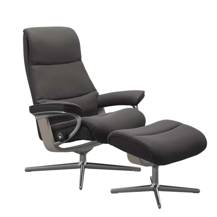Tijdelijk Beschikbaar Stressless View M Cross chroom relaxfauteuil+hocker-Whitewash-Paloma Black