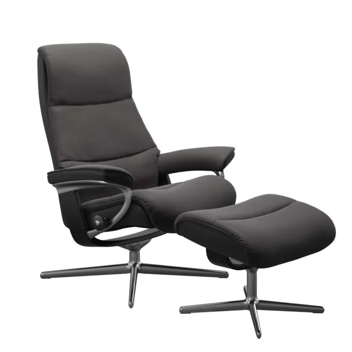 Rechtstreeks Van De Fabrikant Stressless View M Cross chroom relaxfauteuil+hocker-Zwart-Paloma Rock
