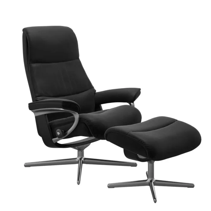Stressless View M Cross chroom relaxfauteuil+hocker-Zwart-Paloma Black Nieuw