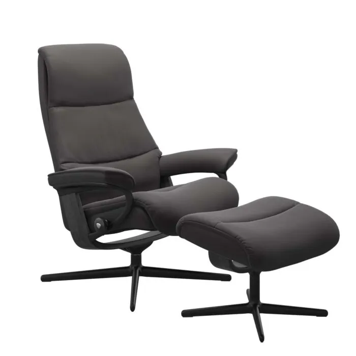 Gecertificeerd Stressless View M Cross zwart relaxfauteuil+hocker-Paloma Black-Grijs