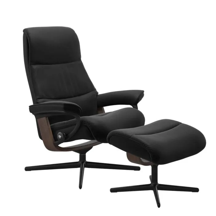 Direct Verzonden Stressless View M Cross zwart relaxfauteuil+hocker-Paloma Black-Walnoot
