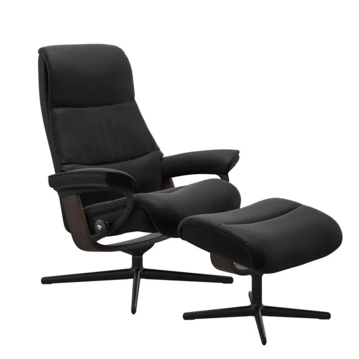 Stressless View M Cross zwart relaxfauteuil+hocker-Paloma Black-Wenge Laatste Versie