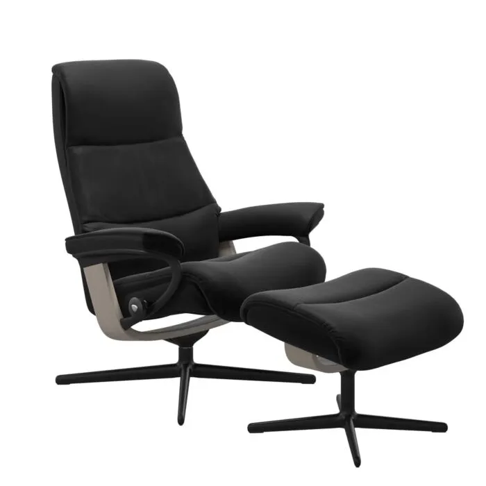 Stressless View M Cross zwart relaxfauteuil+hocker-Paloma Black-Whitewash Direct Beschikbaar