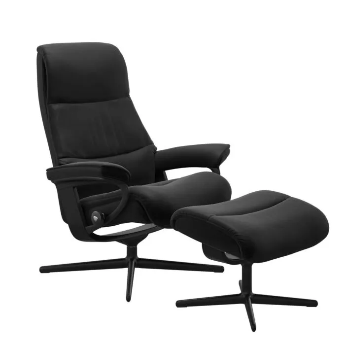 Stressless View M Cross zwart relaxfauteuil+hocker-Paloma Black-Zwart Express Levering