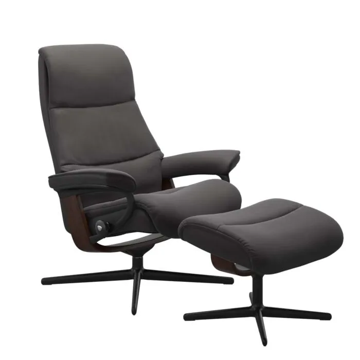 Goedkoop Stressless View M Cross zwart relaxfauteuil+hocker-Paloma Rock-Bruin