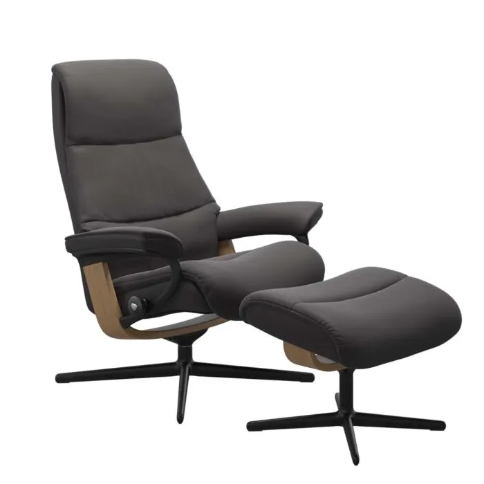 Uitverkoop Stressless View M Cross zwart relaxfauteuil+hocker-Paloma Rock-Eiken